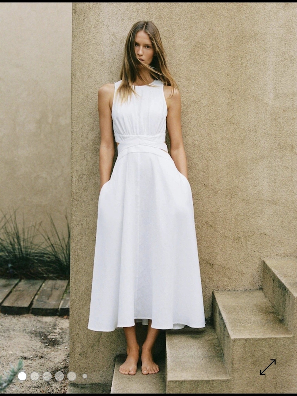 Reiss Hazel Linen Cutout Midi Dress Ivory 2 $310 - Picture 2 of 7